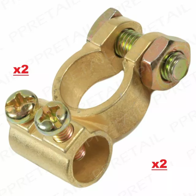 4pc 2x 2 Positive & Negative COPPER BATTERY TERMINAL CONNECTORS Clamp Car Van