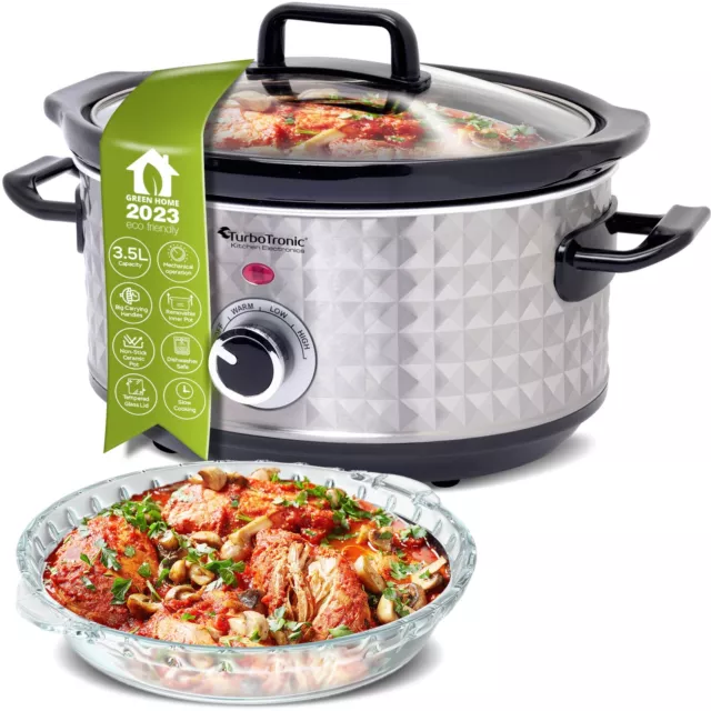 Keramik Slow Cooker 3,5L mit Anbratfunktion Langsamkocher Schongarer Schmortopf