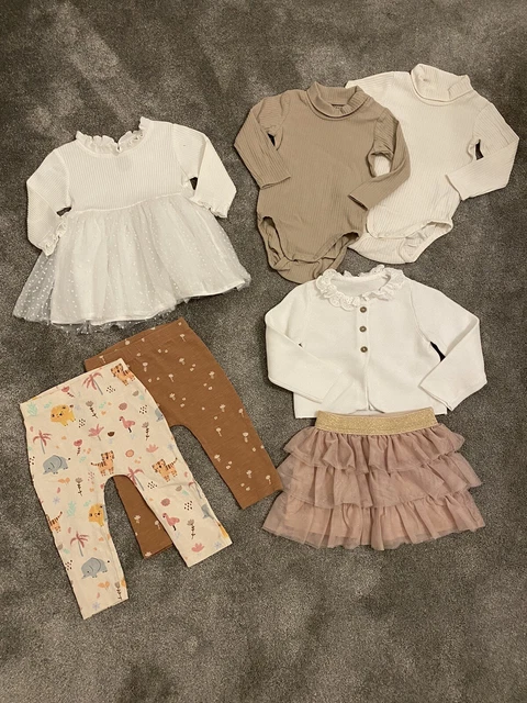 Pacchetto abbigliamento bianco/marrone bambina (TU, H&M, George) 6-9 mesi