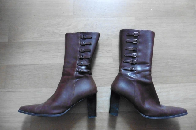 Bottes Bottines femme simili cuir marron cognac caramel talon haut 8 cm T 37