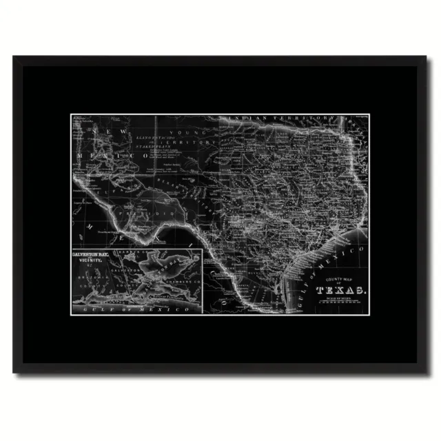Texas Vintage Monochrome Map Canvas Print With Gifts Picture Frame Home Decor