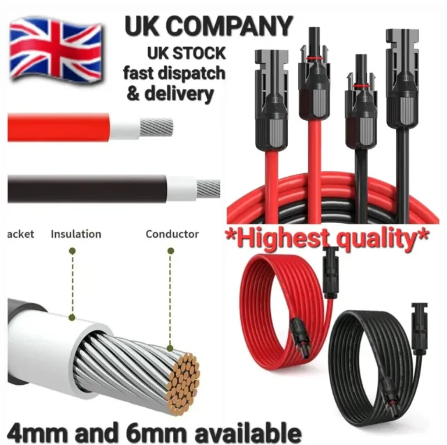 Solar Cable for Panels PV DC AC Rated Black Red 4mm²6mm² Wire extension
