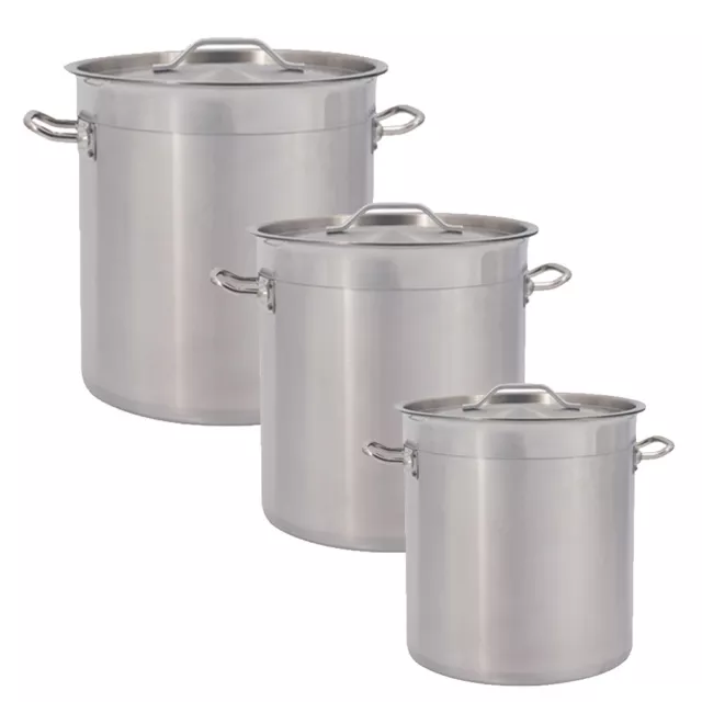 Deep Stainless Steel Stock Pot Cater Cooking Stew Large Soup Boiling Pan &Lid