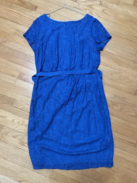 Adrianna Papell Sz.14 Dress Woman’s Blue Lace w. Lining, Midi Flare , Short Slv