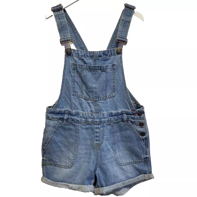 New Look Mid Blue Denim Dungaree Shorts Uk Girl's Age 13 Years W27