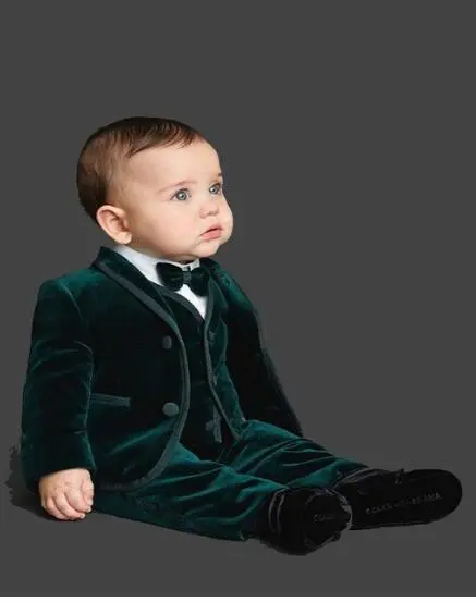 Boys Suits 3 Piece Wedding Suit Dark Green Velvet Dinner Suit Party Prom Suit
