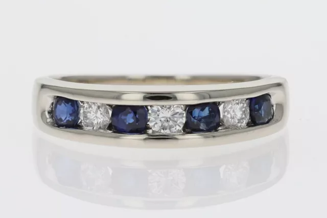 .53ctw Round Cut Sapphire and Diamond Wedding Band Ring 14k White Gold Size 5.25