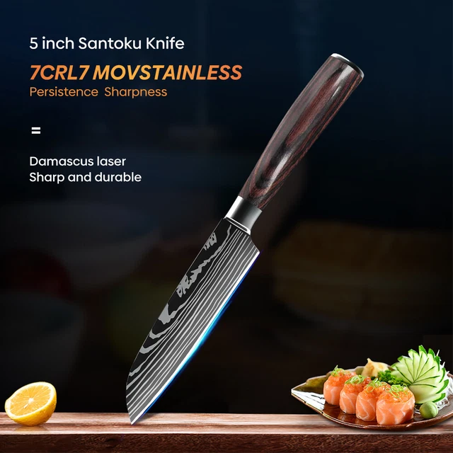 Profi Santoku Messer Japanisches Küchenmesser Edelstahl Damaskus Kochmesser DE