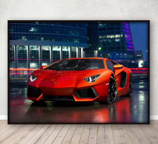 Lamborghini Aventador Sports Car Poster Bedroom Wall Art Print A4 Framed