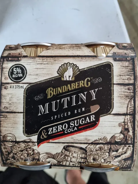 Bundaberg Rum Collectable Empty Mutiny Spice Rum & Zero Cola Cans. 4 Pack