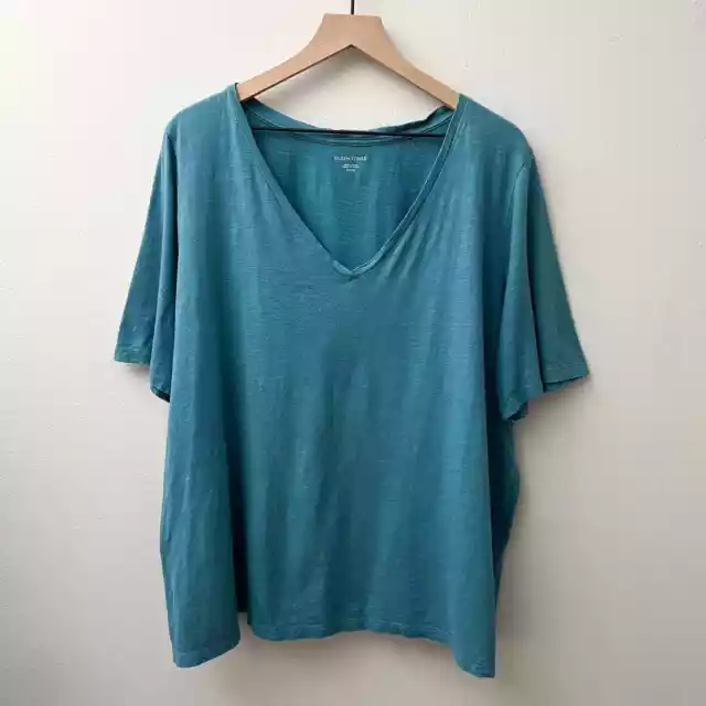 eileen fisher aquamarine blue organic cotton v neck tee shirt