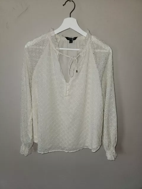 NWOT Ralph Lauren LRL Cream Long Sleeve Sheer Pullover Top - Women's Small