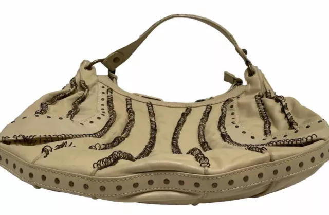 Rare Isabella Fiore Angeli Studded Biscotti 3D Pierced Applique Shoulderbag Hobo 3