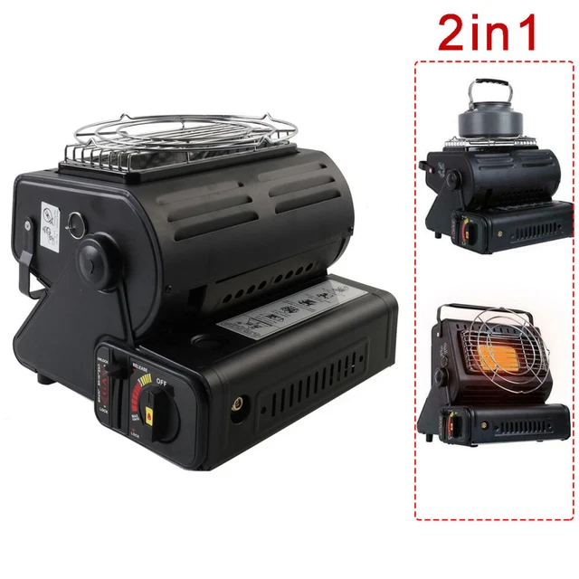 2in1 Tragbare Butan Gasheizung 1,3KW Camping Gas Kocher Heizstrahler Zeltheizung