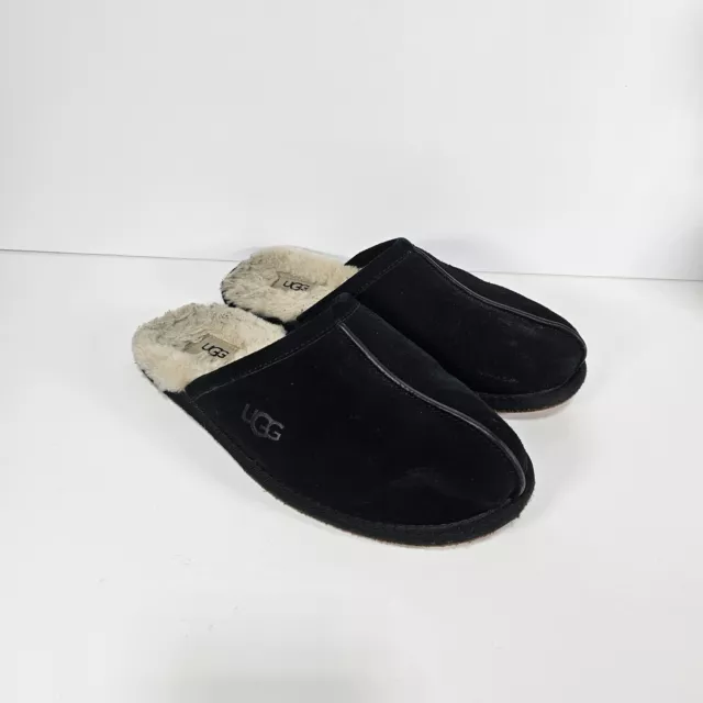 Ugg Scuff Slippers Mens 8 Fur Mules Flat Slip On 5776 Black Leather Split Toe