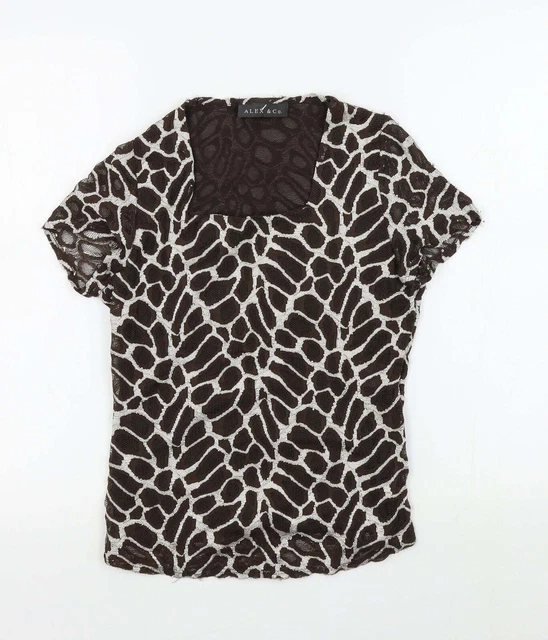 Alex&co Damen-T-Shirt braun Colourblock Nylon Basic Größe 8 quadratischer Ausschnitt