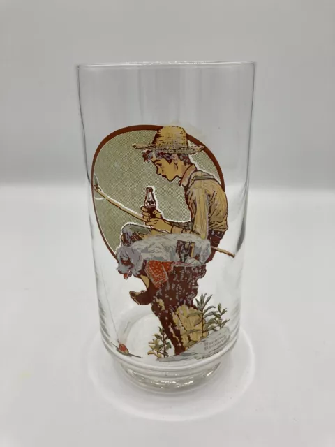 Vintage Coca Cola Glasses Norman Rockwell Drinking Glass Boy Fishing with Coke