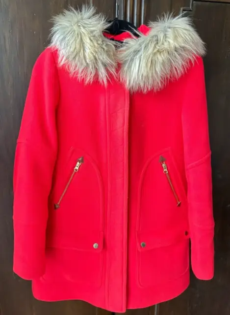 J Crew Chateau Parka in Italian Stadium Cloth Wool Heather Red Size 8P