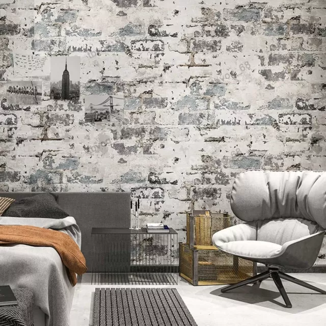 10M Rustic Bluish Grey Brick Wallpaper 3D Textured Washed Stone Grey Wallpaper