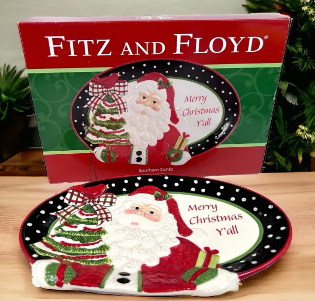 Fitz & Floyd Southern Christmas Classic Santa Cookie Platter 2013 Porcelain