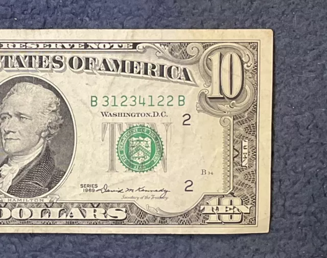 1969  B 31234122 B… $10 Ten Dollar Bill..  Circulated..