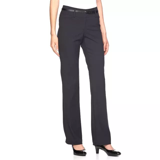 APT.  9 Womens Pants Size 6 Modern Fit Trouser Leg Black Dress Pants Belted