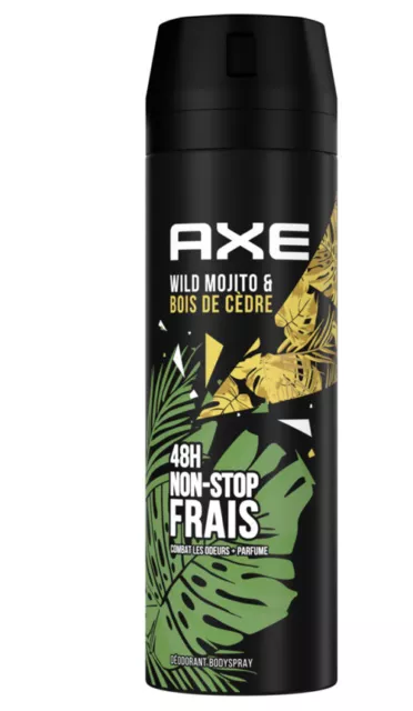 LOT DE 3 déodorants grand format AXE wild Mojito bois cèdre homme ( 200ml x 3)