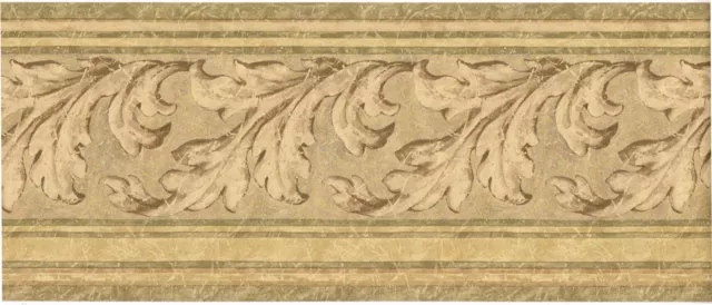 Lynette Jennings Architectural Acanthus Leaf Scroll Beige Brown Wallpaper Border