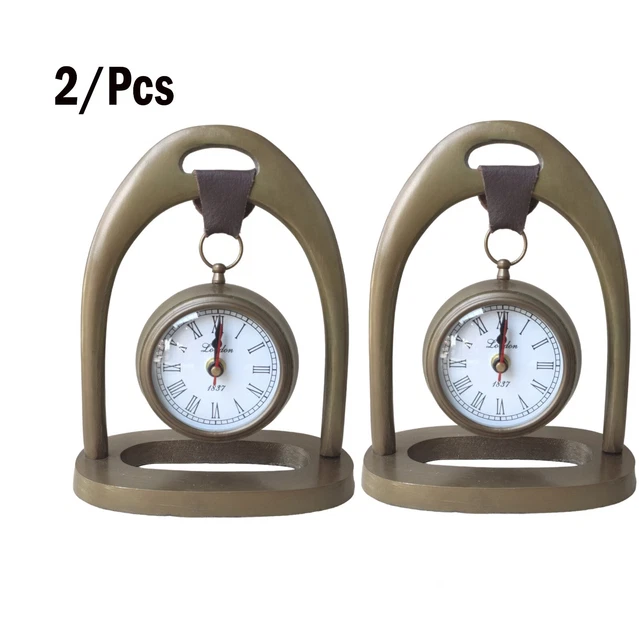 Table Clock Brass Antique Desk Vintage Decorative Top Nautical  Gift 2Pcs