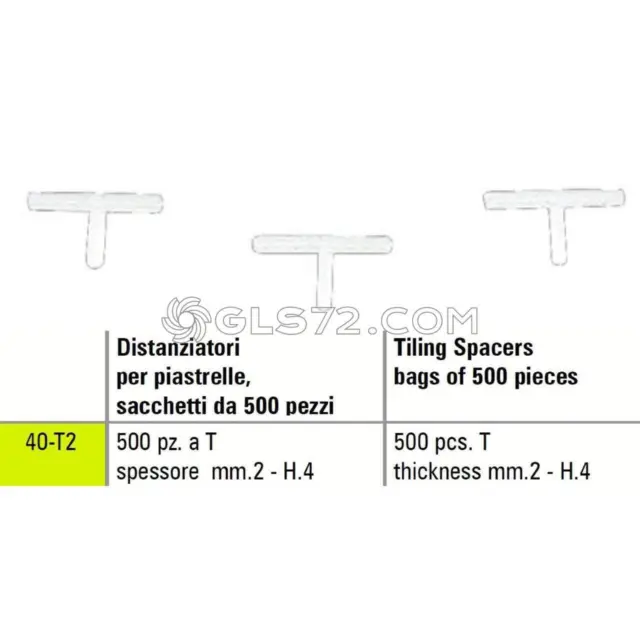 DISTANZIATORI A T PER PIASTRELLE SIGMA 40-T2 SPESSORE mm. 2 - H. 4 500 PEZZI