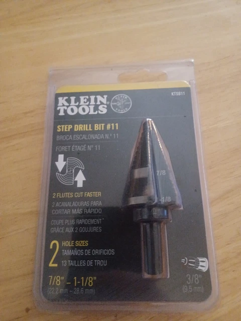 Klein Tools KTSB11 Double Fluted Step Drill Bit 7/8" or 1 1/8' holes