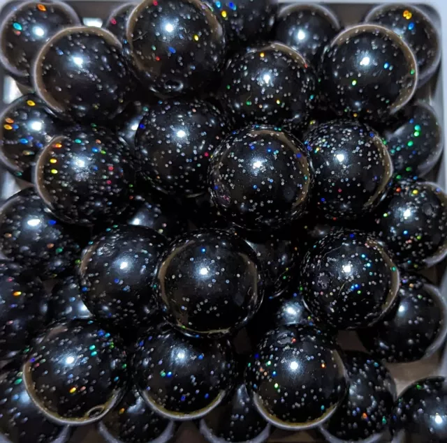 20mm Glitter Beads Black Bubblegum Chunky Beads  Acrylic Beads 20 Pc Lot