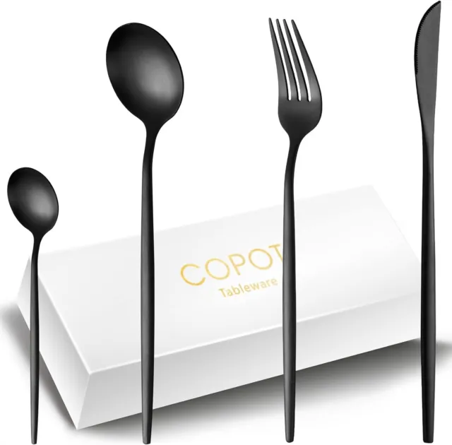 32 Piece Stainless Steel 8 People Cutlery COPOTI Gift Spoon Knife Fork Black Set