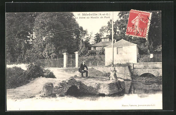 CPA Mereville, La Juine au Moulin du Pont 1912
