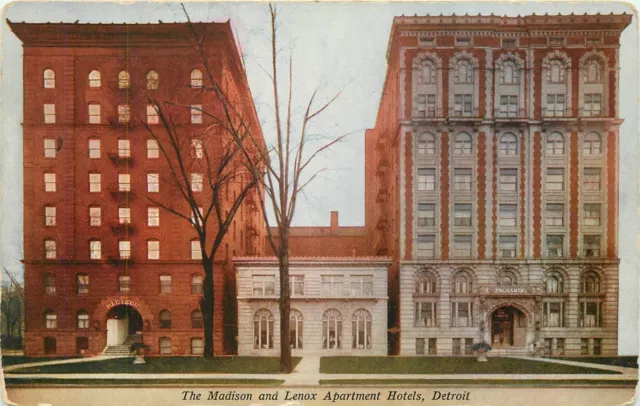 c1910 The Madison and Lenox Apartment Hotels, Detroit, Michigan Postcard