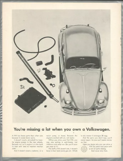 1965 VOLKSWAGEN advertisement, Canadian print ad, VW bug, beetle, missing parts