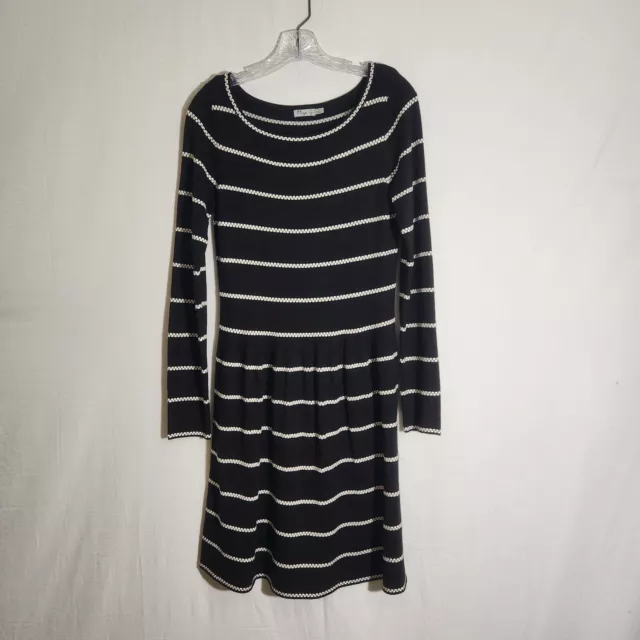Eliza J Dress Womens Small Dark Black White Stripe Fit & Flare Sweater Dress
