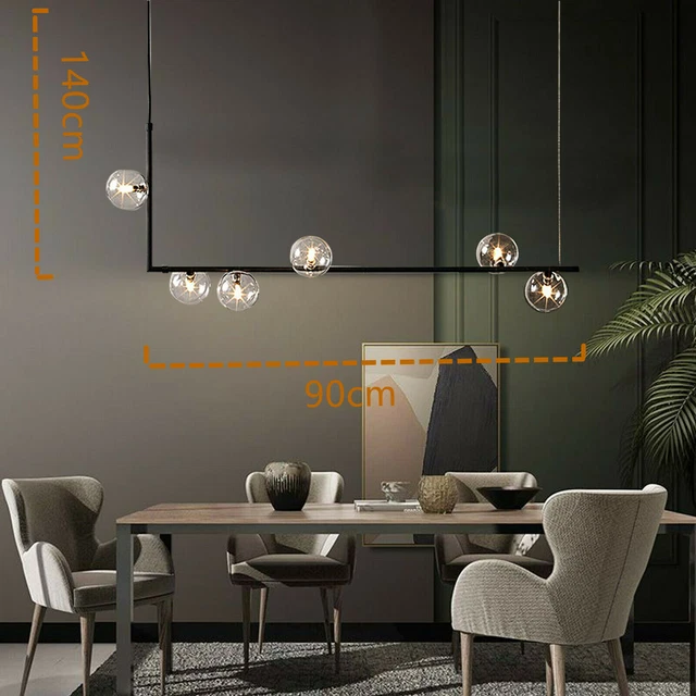 6-Light Modern Wrought Irong &Glass Bubble Linear Chandelier Ceiling Light