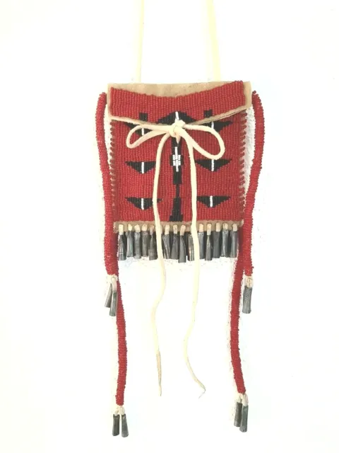 Hochwertige kleine Indianer Tasche aus weichem Hirschleder und Perlen, NEU