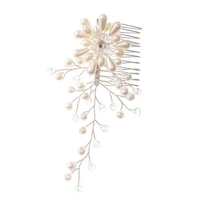 Alambre de hierro peine de perlas blancas peines laterales para cabello de boda peine cubierta para la cabeza