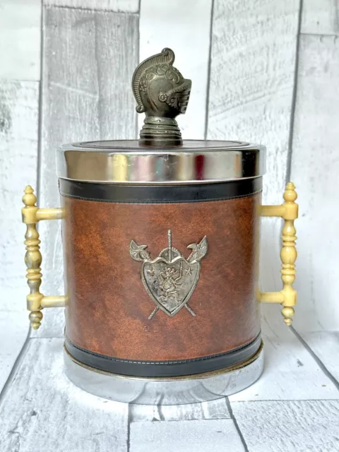 Vintage 1970s knight medieval ice bucket retro kitsch MCM novelty faux leather