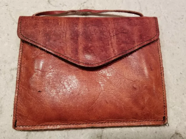 Small Vintage Sandlewood Cowhide Purse Wallet With Strap Hippie Made In Brazil
