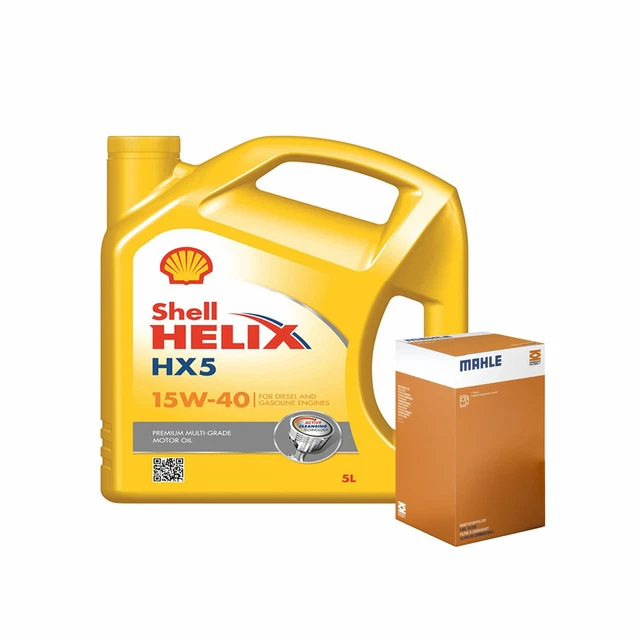 SHELL HELIX HX5 15W40 Engine Oil 5L Mahle Knecht Oil Filter Service Kit ...