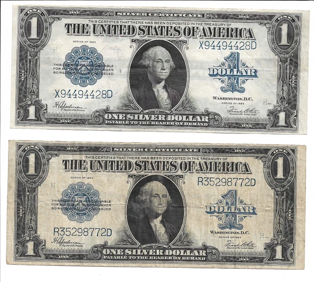 1923 Pair Large Size Note Silver Certificate Horseblankets Pair XD RD Block
