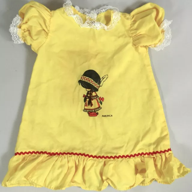 Vtg 1960s Baby Infant Dress Indian Girl America Lemon Yellow Cotton Lace 0 6 Mo