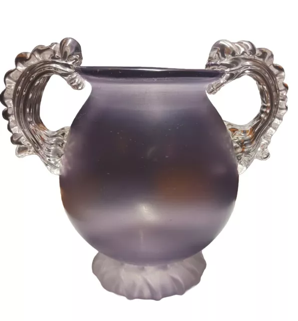 Anthony Stern Signed Studio Glass Twin Handled Vase Frosted Purple With Handles