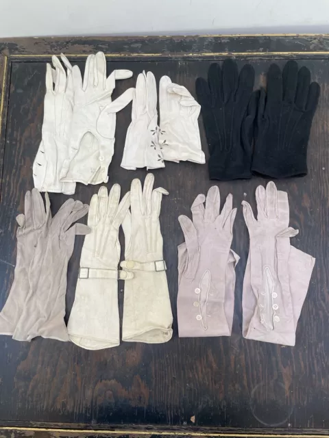 Genuine Vintage 6x Pairs Of Gloves Kid Leather Fabric 1930s 1940s 1950s Gant