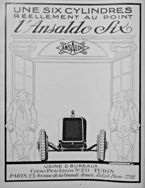 Publicité De Presse 1927 Automobiles Ansaldo Six Une Six Cylindres Au Point