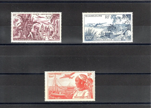 Timbre Guadeloupe France Colonie 1947 Pa N°13/15 Neuf* Mh