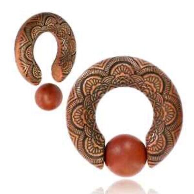 Pair Sawo Wood Cbr Ear Weights Ornate Carving Mandala Spirals Gauges Hoops Plugs